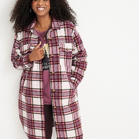 Maurices Wine Plaid Faux Wool Shacket - Picture 2 of 4